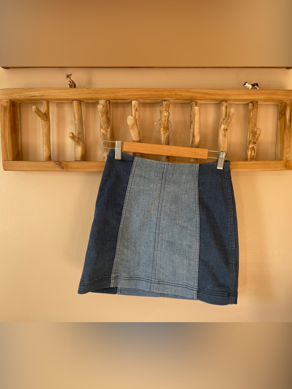 Free People Two-Tone Denim Mini Skirt — Dark Blue & Light Blue